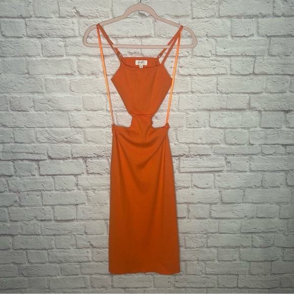 MABLE Vibrant Orange Cut-Out Knit Bodycon Midi Dress - Picture 5 of 12